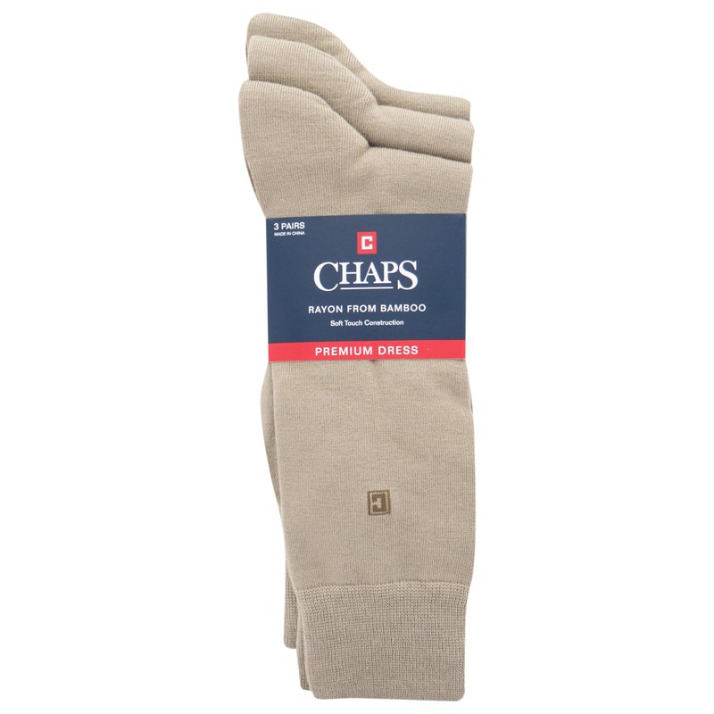 Chaps Men's Solid Rayon Blend Dress Crew Trouser Socks 3 Pair, Khaki Sock Size:10-13/Shoe Size: 6-12 - Image 3