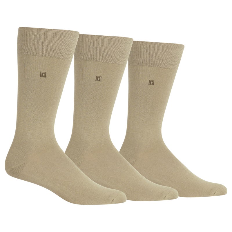 Chaps Men's Solid Rayon Blend Dress Crew Trouser Socks 3 Pair, Khaki Sock Size:10-13/Shoe Size: 6-12 - Image 1