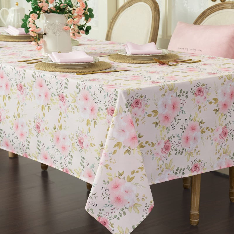Joyfol Day Flower Tablecloth Pink Floral Table Cloth for Square TablesWaterproof Resistant Rose Table Cover for ValentinesPartiesWedding Use SpringSummer 54 X 54 Inch