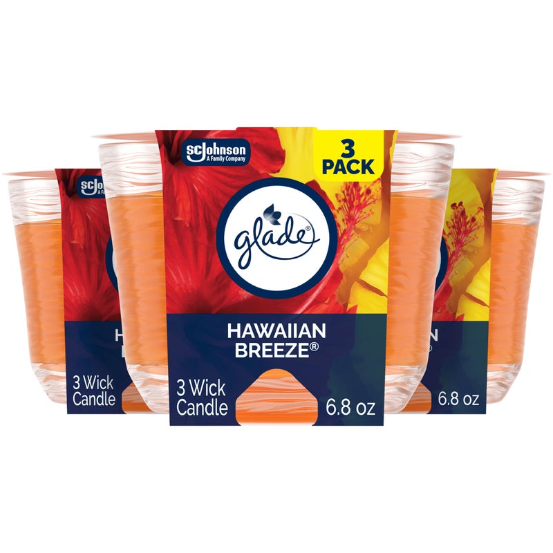 Glade Hawaiian Breeze, Fragrance Candle Infused with Essential Oils, Air Freshener Candle, 3-Wick Candle, 6.8 Oz, 3 Count - Image 1