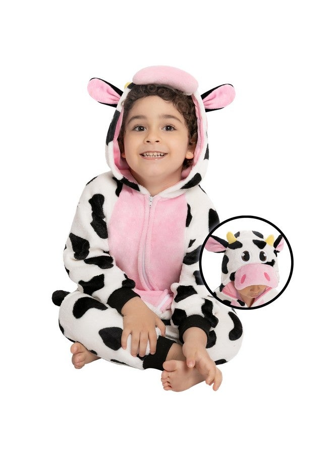 Spooktacular Creations Spooktacular Creations Halloween Baby Cow Costume, Toddler Unisex Cow Pajama Jumpsuit, Hooded Romper Plush for Toddler Animal Pajamas Dress Up  - Image 1