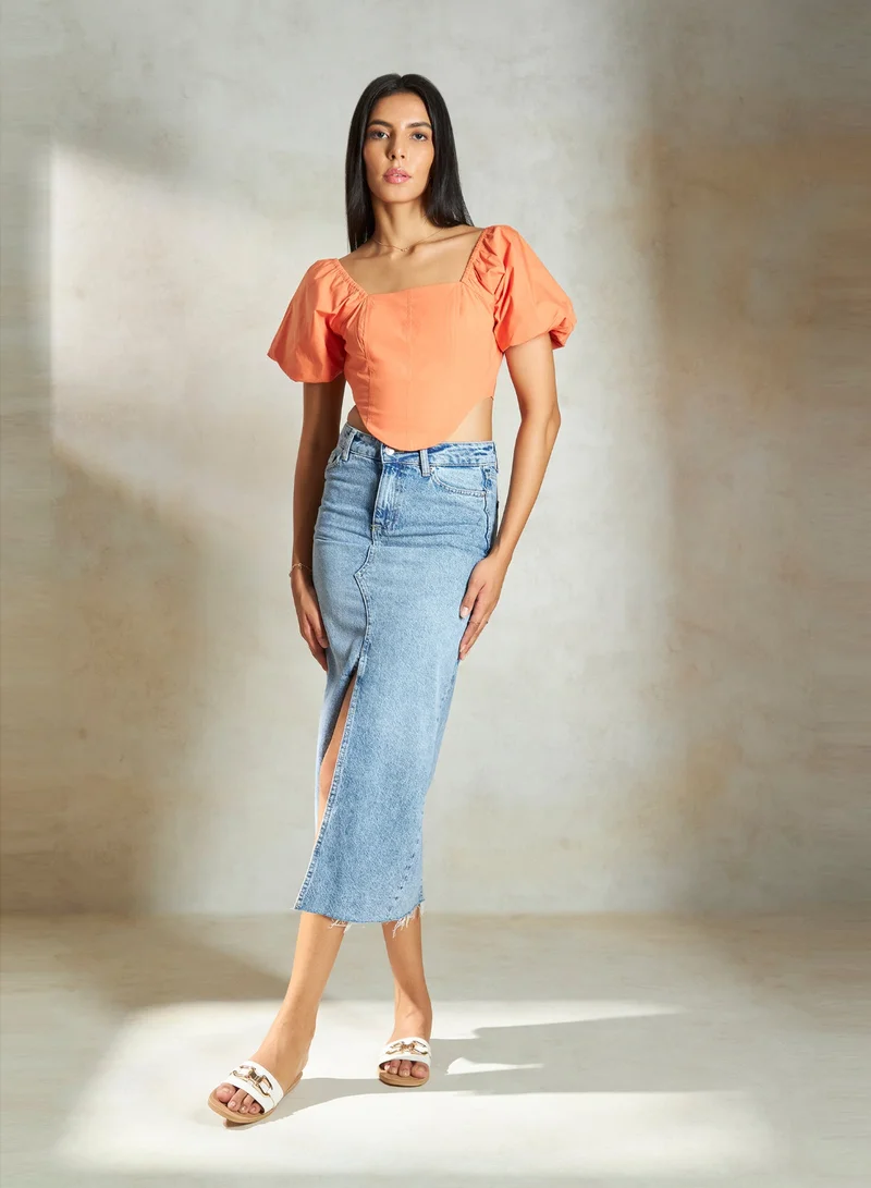 Virgio VIRGIO 100% Cotton Corset Top With Puff Sleeves