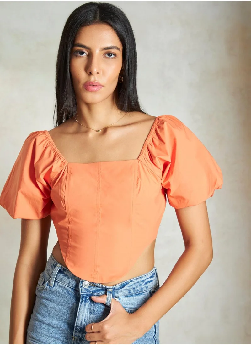 فيرجيو VIRGIO 100% Cotton Corset Top With Puff Sleeves