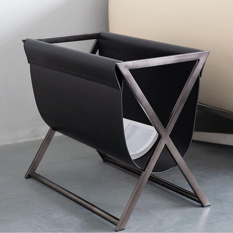 INDIAN DECOR INDIAN DECOR 48269 Metal Leather Art Book Tables and Newspaper Rack Stainless Steel Magazine Rack Sofa Coffee Table Crossover Design Size 1968 1161 1692in Color Black  - Image 2