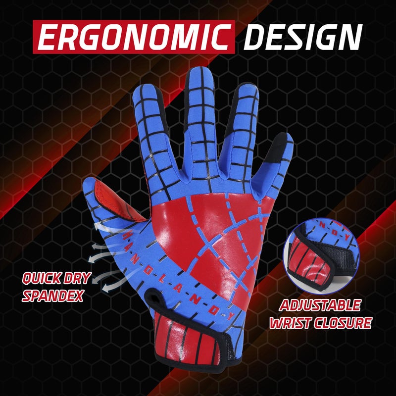 AIGEVTURE Youth Football Gloves Kids Inspired Receiver Gloves Boys Girls Unmatched Grip Comfort Blue and Red X-Small - Image 2