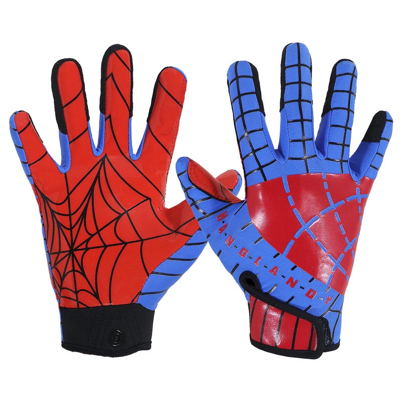 AIGEVTURE Youth Football Gloves Kids Inspired Receiver Gloves Boys Girls Unmatched Grip Comfort Blue and Red X-Small - Image 1