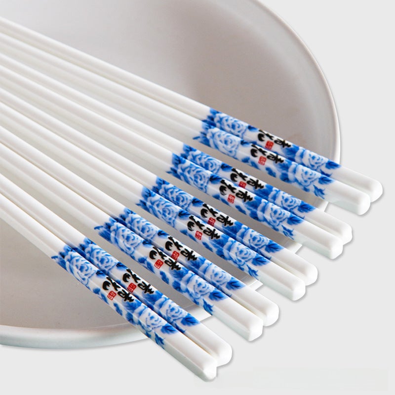 Ceramic Chopsticks Non-slip Heat-resistant Blue and white rhyme 