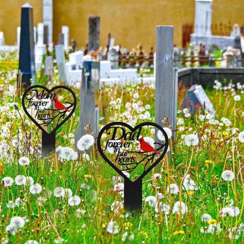 OZIO Mom-A Heart Cardinals Metal Memorial Plaque Decoration for Cemetery Mom and Dad - Image 3
