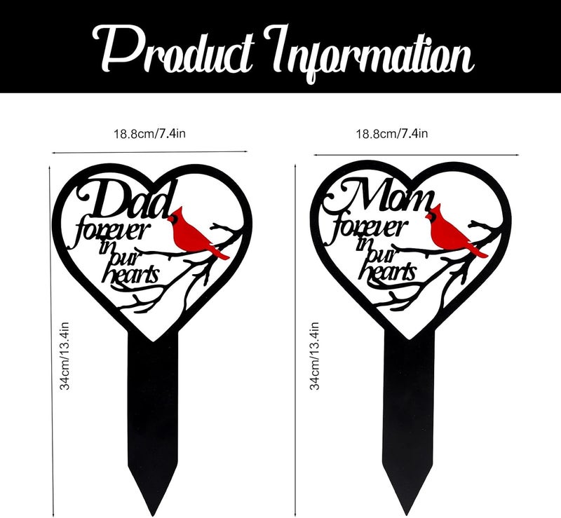 OZIO Mom-A Heart Cardinals Metal Memorial Plaque Decoration for Cemetery Mom and Dad - Image 2