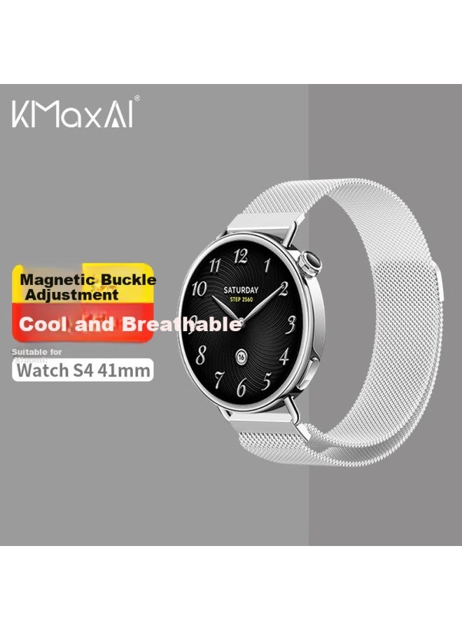 Kmaxai Milanese Magnetic Metal Watch Band For Xiaomi Watch S4 41mm Stainless Steel Woven Women's Summer Bracelet Silver - Image 1