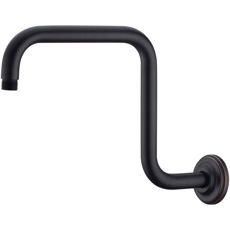 DIKUROOMS 13 Inch Oil Rubbed Bronze Gooseneck Shower Arm, S Shape Shower Head Extender High Riser, Stainless Steel Rain Shower Arm Wall Extension Replacement Pipe and Flange - Image 1