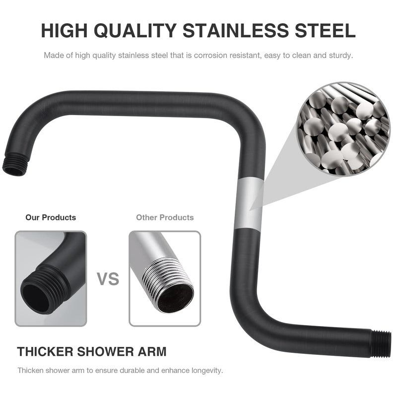 DIKUROOMS 13 Inch Oil Rubbed Bronze Gooseneck Shower Arm, S Shape Shower Head Extender High Riser, Stainless Steel Rain Shower Arm Wall Extension Replacement Pipe and Flange - Image 5