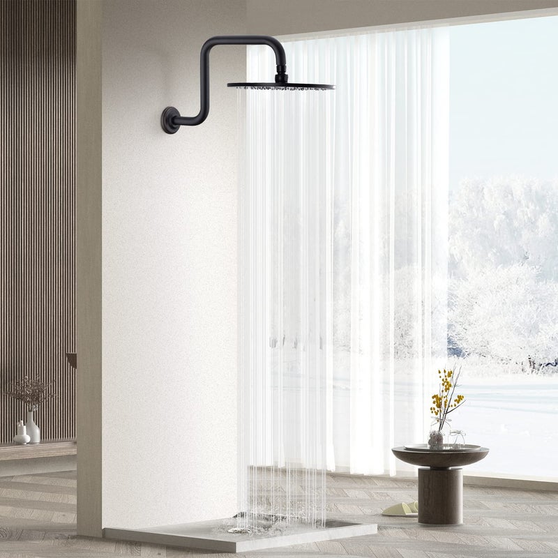 DIKUROOMS 13 Inch Oil Rubbed Bronze Gooseneck Shower Arm, S Shape Shower Head Extender High Riser, Stainless Steel Rain Shower Arm Wall Extension Replacement Pipe and Flange - Image 2