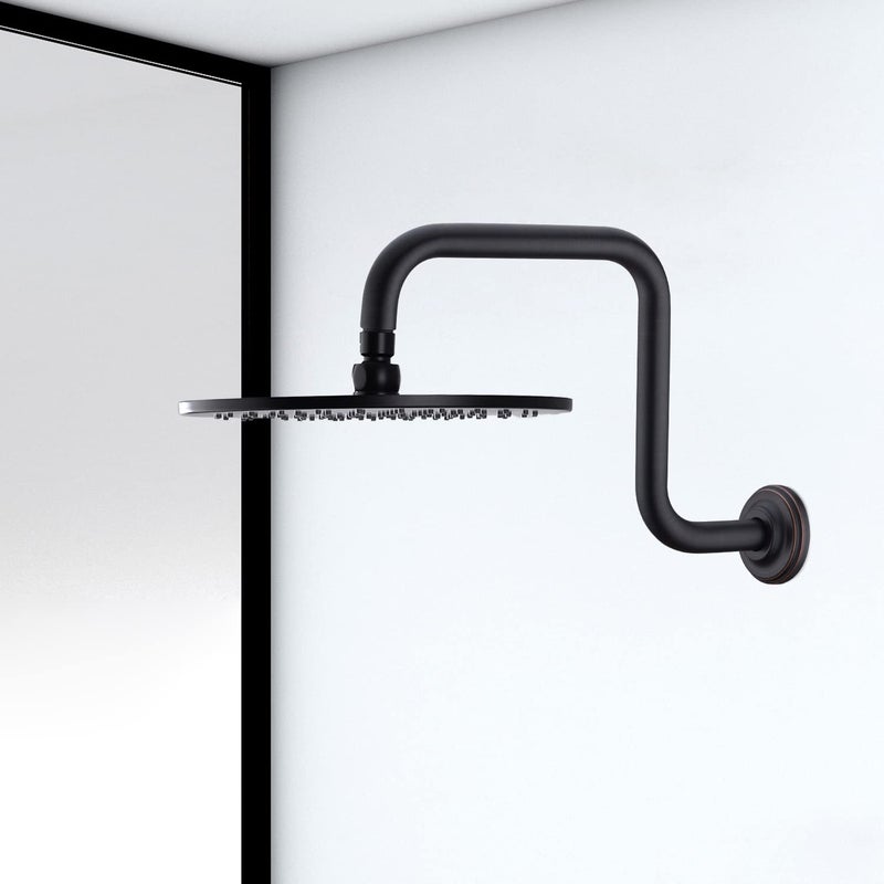 DIKUROOMS 13 Inch Oil Rubbed Bronze Gooseneck Shower Arm, S Shape Shower Head Extender High Riser, Stainless Steel Rain Shower Arm Wall Extension Replacement Pipe and Flange - Image 3