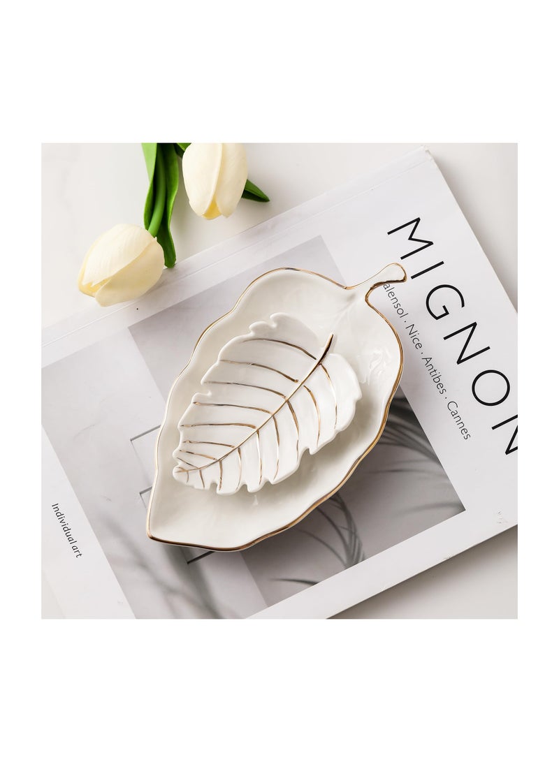 Excefore Leaf-Shaped Ceramic Jewelry Dish Set for Rings, Necklaces, Bracelets, Unique Gift for Loved Ones - Image 2