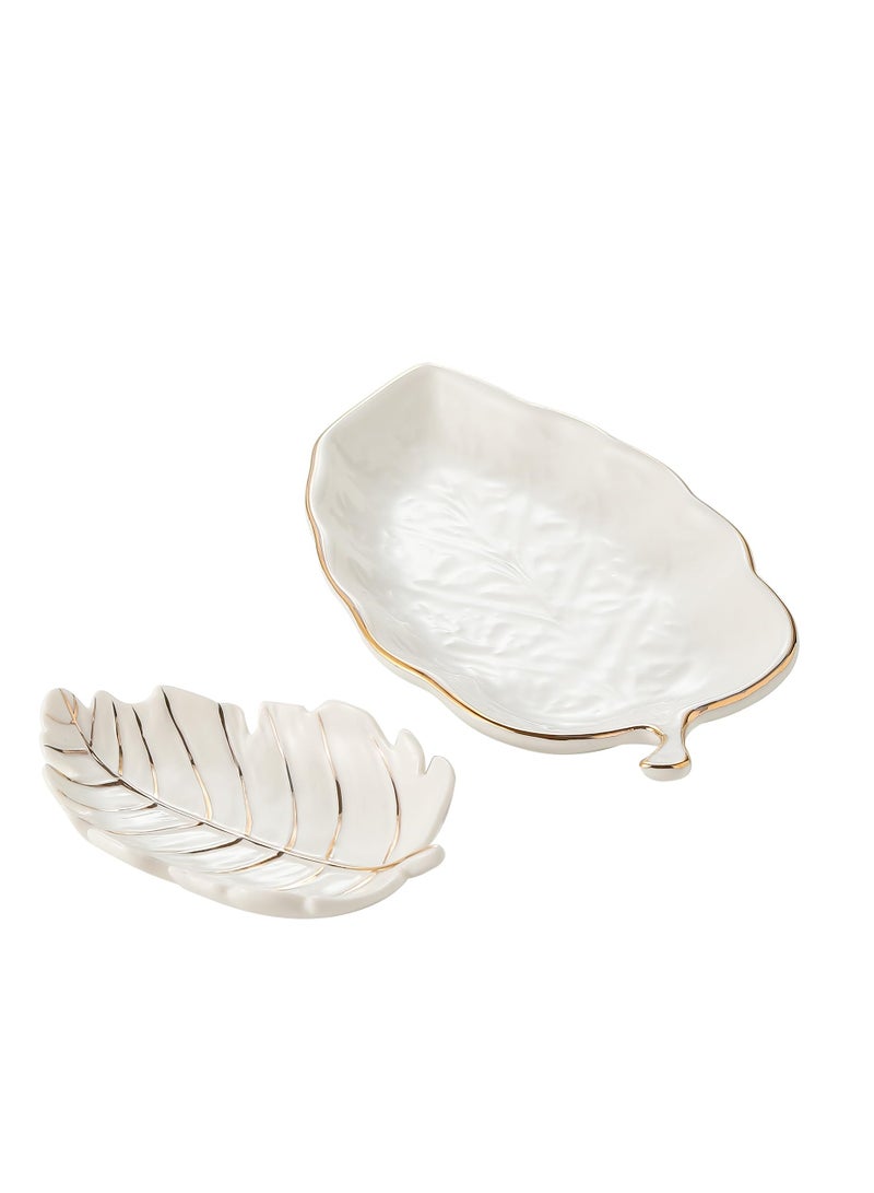 Excefore Leaf-Shaped Ceramic Jewelry Dish Set for Rings, Necklaces, Bracelets, Unique Gift for Loved Ones - Image 1
