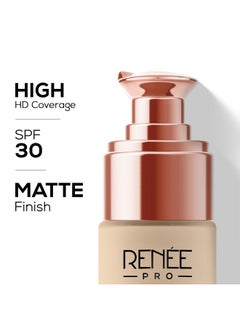 Renee RENEE PRO HD Full Coverage Liquid All Skin Typ Foundation - Fir, Seamless HD Coverage with Matte Finish | SPF30 | Weightless & Long Lasting | Enriched with Aloe, Coffee, Chamomile & Vitamin E, 30 Ml  - Image 3