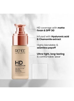 Renee RENEE PRO HD Full Coverage Liquid All Skin Typ Foundation - Fir, Seamless HD Coverage with Matte Finish | SPF30 | Weightless & Long Lasting | Enriched with Aloe, Coffee, Chamomile & Vitamin E, 30 Ml  - Image 5