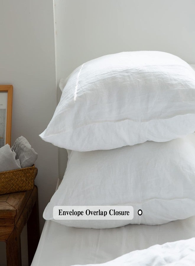 Simple&Opulence 100% Washed Linen Euro Shams 26'' x 26'' Pack of 2, Basic Style Solid Color Natural Flax Farmhouse Decorative Square Throw Pillow Covers for Bed Couch Sofa - White - Image 4