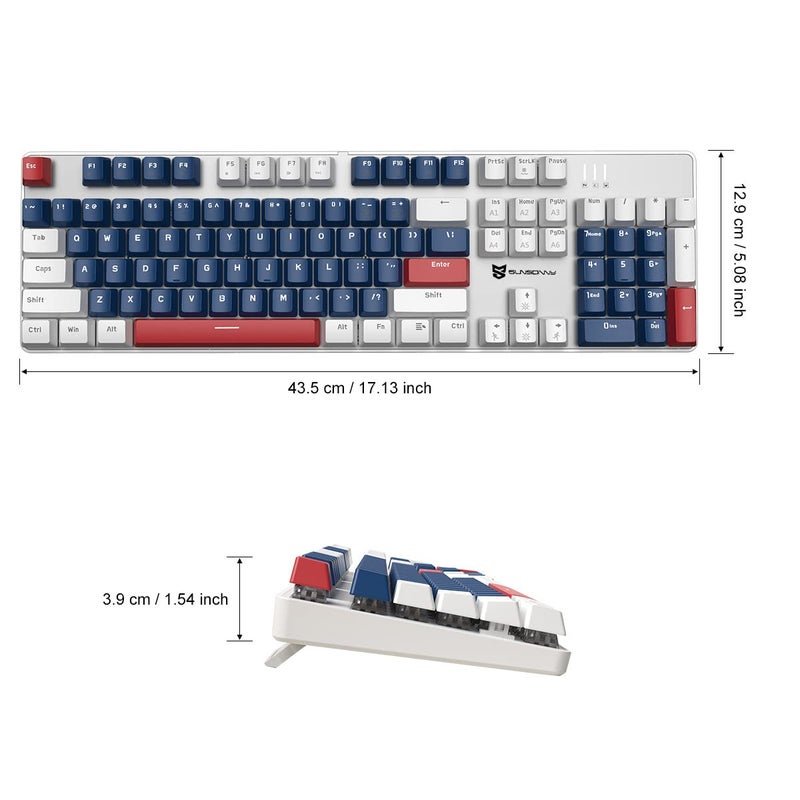Merdia Mechanical Gaming Keyboard | Wired Gaming Keyboard | White Backlit Keyboard with Red Switches and 104 Keys | Hot Swappable Mechanical Keyboard | Mechanical Keyboard, Gaming Keyboards, Blue/White/Red - Image 2