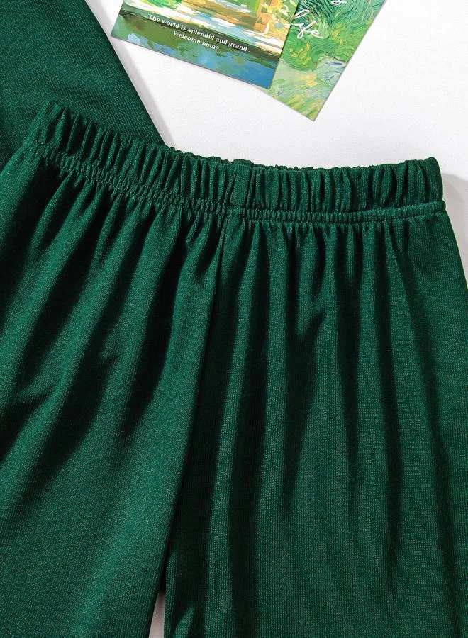 Take Two Girls Green Lace Trim Top with Shorts Pyjama Set