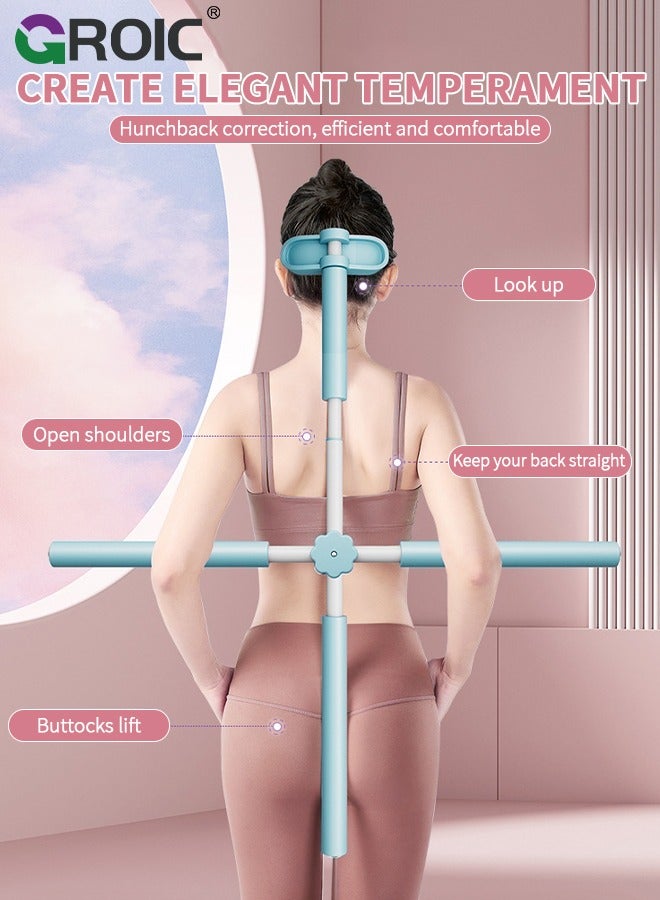GROIC Yoga Sticks Posture Corrector, Back Straightener Posture Corrector with Head Rest and Retractable, Back Brace Scoliosis and Hunchback Correction, Yoga Stick Stretching Tool for Adult and Child - Blue  - Image 2