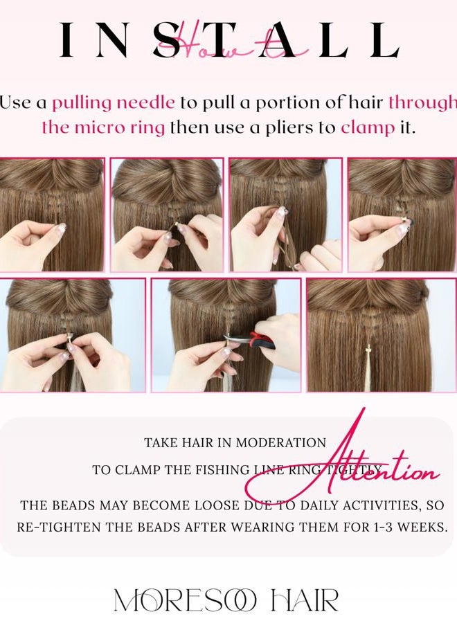 Moresoo 16Inch I tip Hair Extensions Ash Blonde Highlighted with Bleach Blonde 50g/50strands Fushion I tip Hair Extensions 100 Remy Human Hair Extensions Fushion Extensions - Image 4