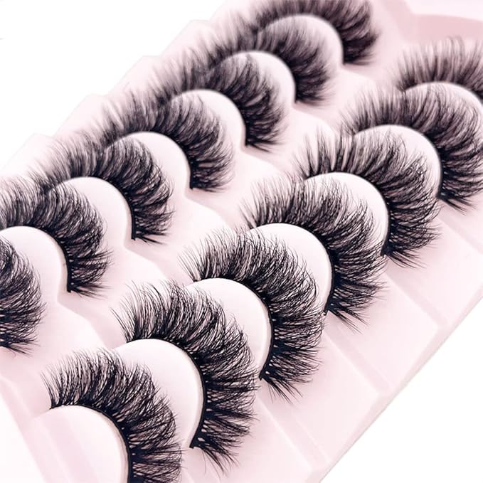 OCHILIMA Eyelashes Russian Strip Lashes Natural Look Eye Lashes False Lashes Wispy D Curly Fluffy 3D Effect Cat Eye Soft Fake Eye Lashes Pack 7 Pairs - Image 1