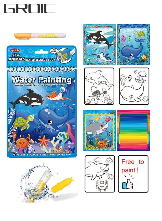 GROIC كتاب الماء السحري، كتاب رسومات الشعار المبتكرة المائي ألعاب السيارات الكرتونية للأطفال، كتاب رسم مائي ألعاب تعليمية تعليمية كتاب الماء السحري - Image 1