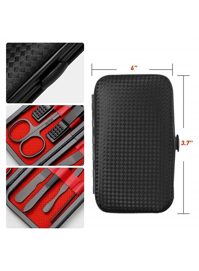 KV.YSHQLNE Pedicure Manicure Kit 19 in 1 Manicure Set Professional Sharp Nail Clippers Stainless Steel Cutter & Vibrissac Scissors for Men & Women Fingernails & Toenails with Superb Case (Red_7 pieces)