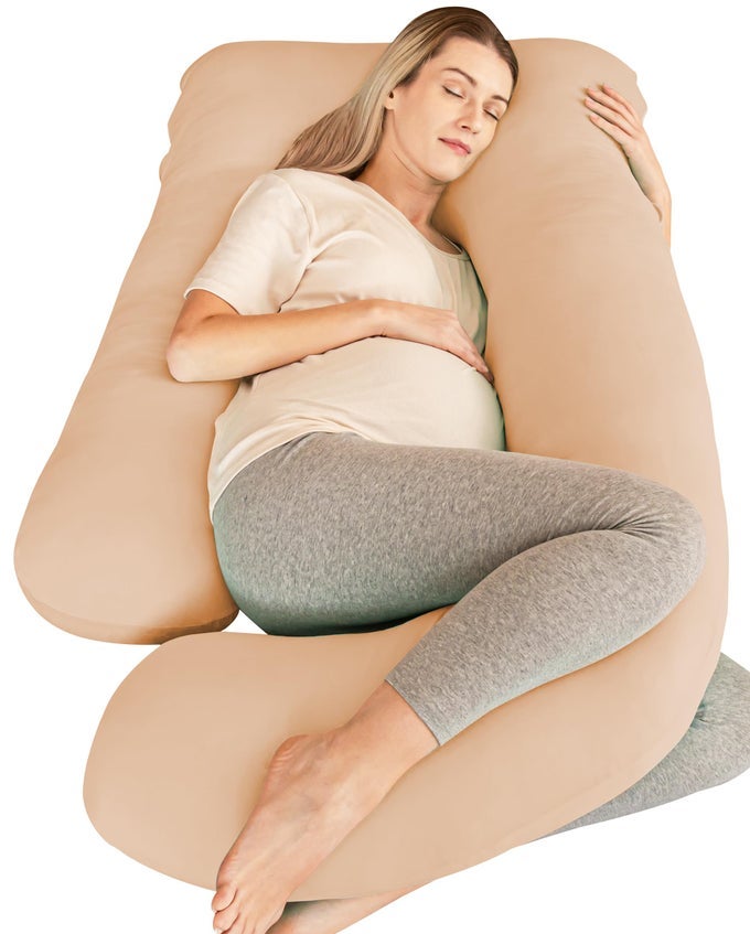 COOLING COVER PREGNANCY PILLOWS SOFT USHAPE MATERNITY PILLOW WITH REMOVABLE COVER FULL BODY PILLOWS FOR ADULTS SLEEPING PREGNANCY MUST HAVES JUMBO 57 INCH BROWN