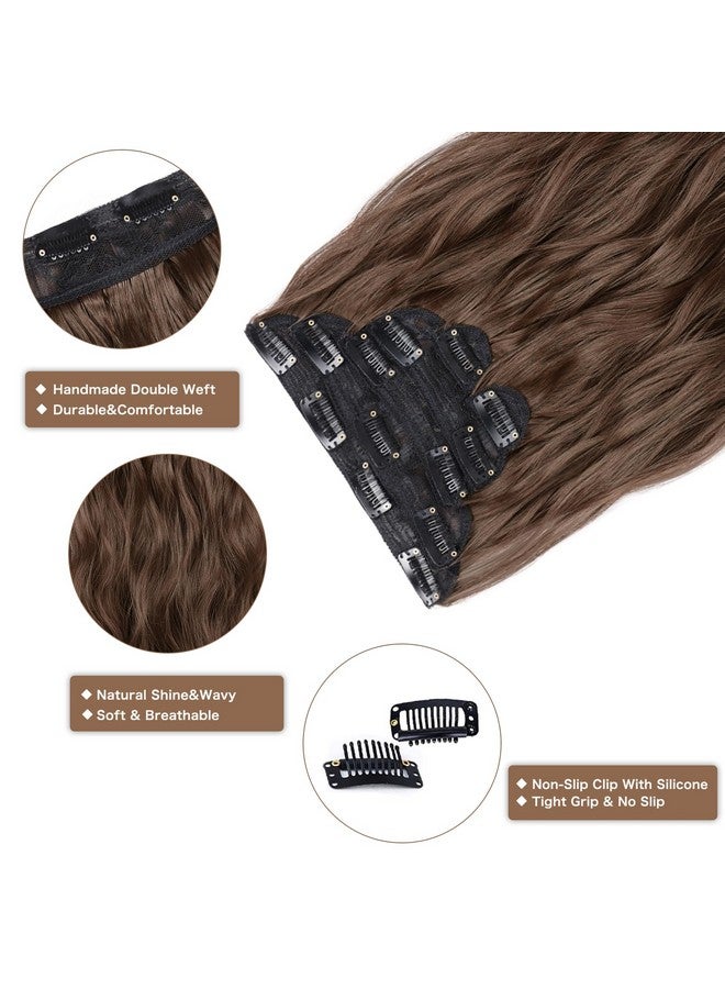 WECAN Clip in Hair Extension 24 Inch 6PCS Dark Brown Long Wavy Hairpieces for Women Natural Thick Synthetic Fiber Double Weft Hair Full Head - Image 3