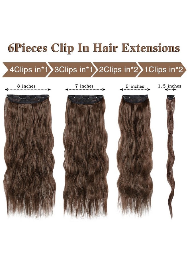 WECAN Clip in Hair Extension 24 Inch 6PCS Dark Brown Long Wavy Hairpieces for Women Natural Thick Synthetic Fiber Double Weft Hair Full Head - Image 2