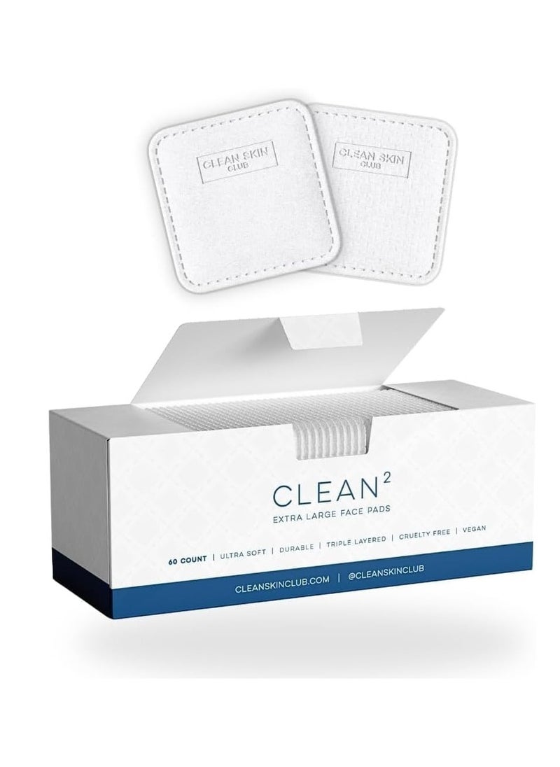 CLEAN SKIN - Clean Skin Club Clean² Pads 2.0 [NEW & IMPROVED EDGES] Guaranteed Not to Shed & Tear Face Pads, Unique Triple Layers, Textured & Ultra Soft Side, Organic Disposable Cotton, Pair with Makeup Remover - Image 1