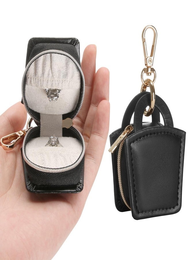 KUKUVR Jewelry Ring Holder Box with Keychain, Small Ring Earring Stud Necklace Storage Case for Gym Travel Sports, Portable Jewelry Storage Boxes (Black) - Image 1