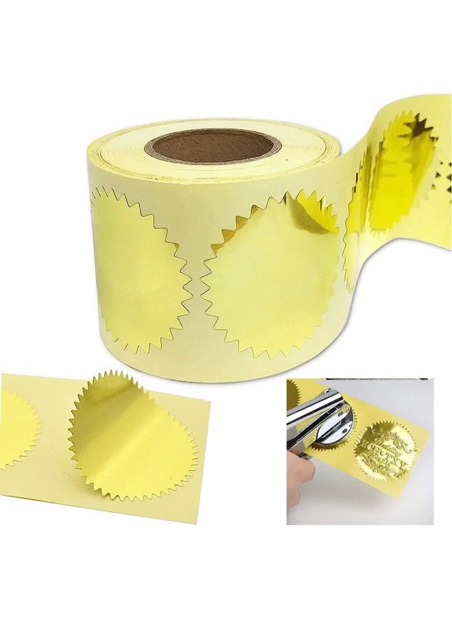 SMARSTICKER 2" Gold Foil Blank Certificate Wafer Seals Labels/Envelope Package Seals Serrated Edge Color Coding Labels Stickers (300 per roll) - Image 1