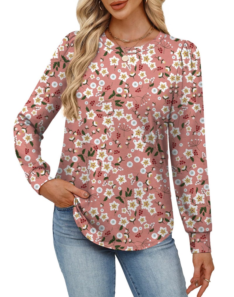 Alaroo Pink Shirts Casual Tunic Tops Fall Fashion Outfits for Women Basic Crewneck Sweatshirts Boho Clothes 2025 Print 17 XL - Image 3