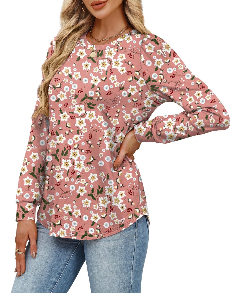 Alaroo Pink Shirts Casual Tunic Tops Fall Fashion Outfits for Women Basic Crewneck Sweatshirts Boho Clothes 2025 Print 17 XL - Image 4