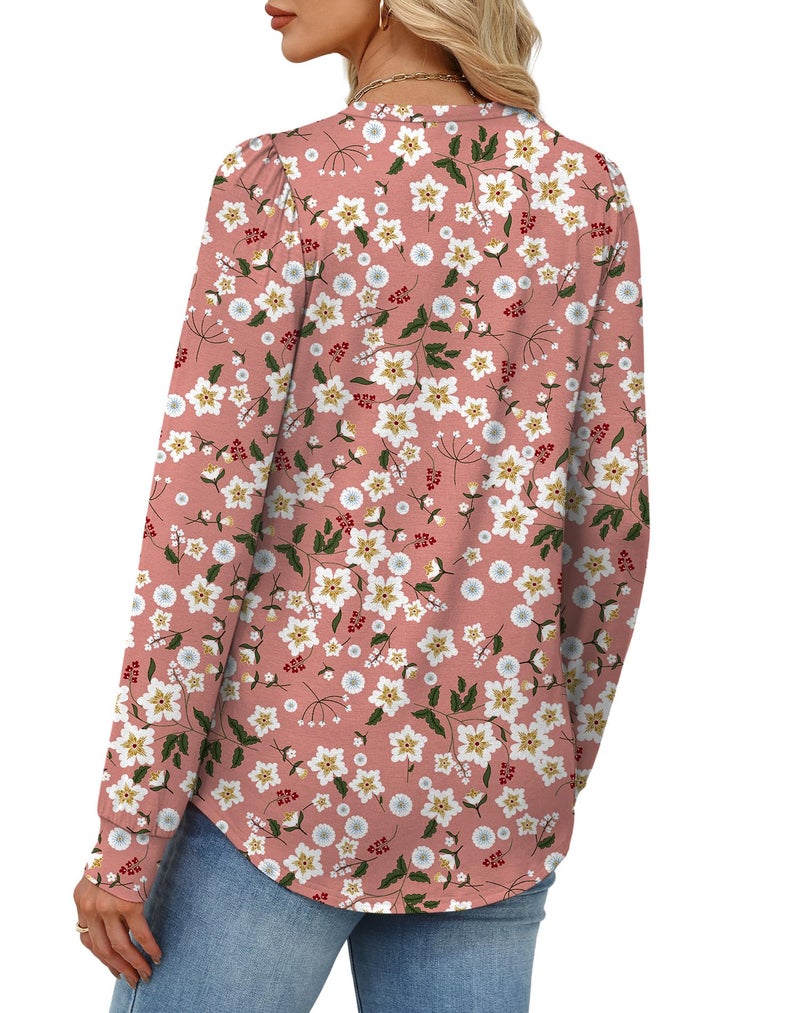 Alaroo Pink Shirts Casual Tunic Tops Fall Fashion Outfits for Women Basic Crewneck Sweatshirts Boho Clothes 2025 Print 17 XL - Image 5