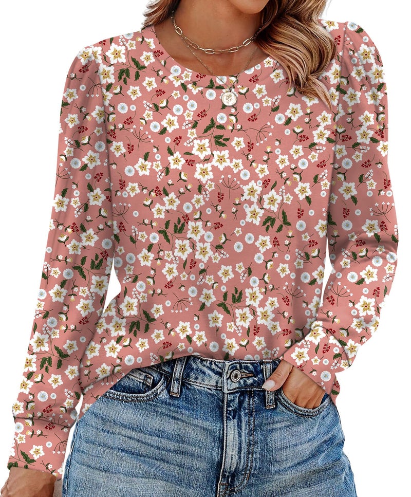Alaroo Pink Shirts Casual Tunic Tops Fall Fashion Outfits for Women Basic Crewneck Sweatshirts Boho Clothes 2025 Print 17 XL - Image 2