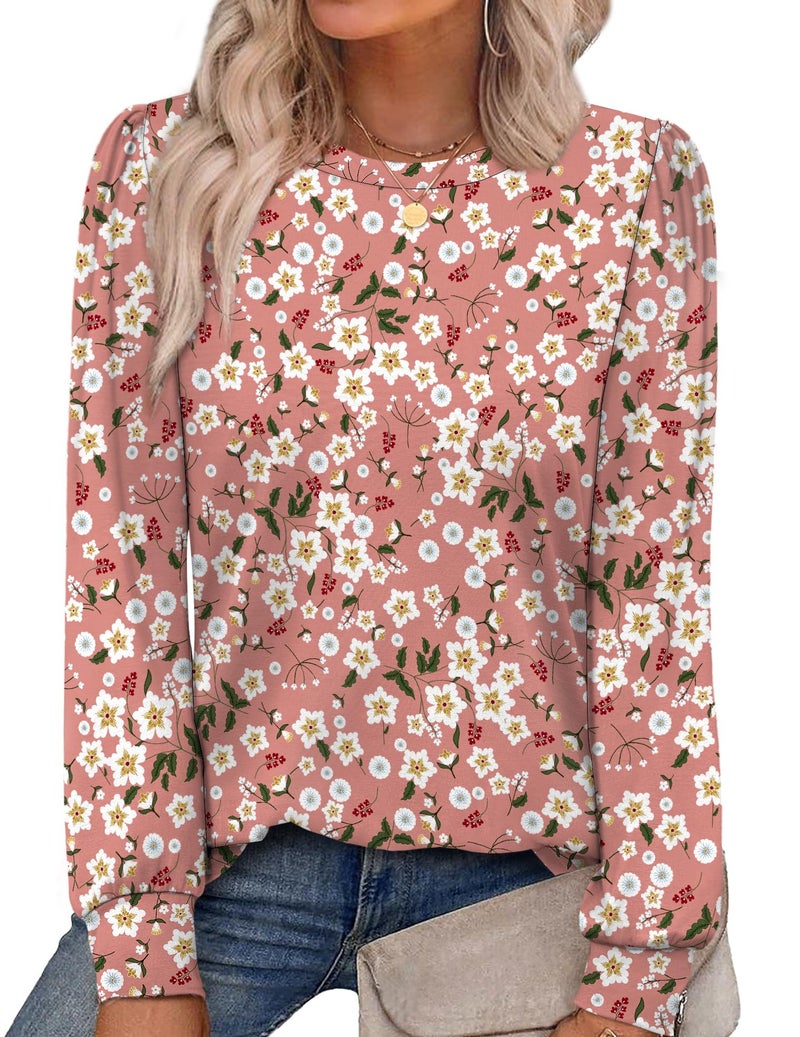 Alaroo Pink Shirts Casual Tunic Tops Fall Fashion Outfits for Women Basic Crewneck Sweatshirts Boho Clothes 2025 Print 17 XL - Image 1