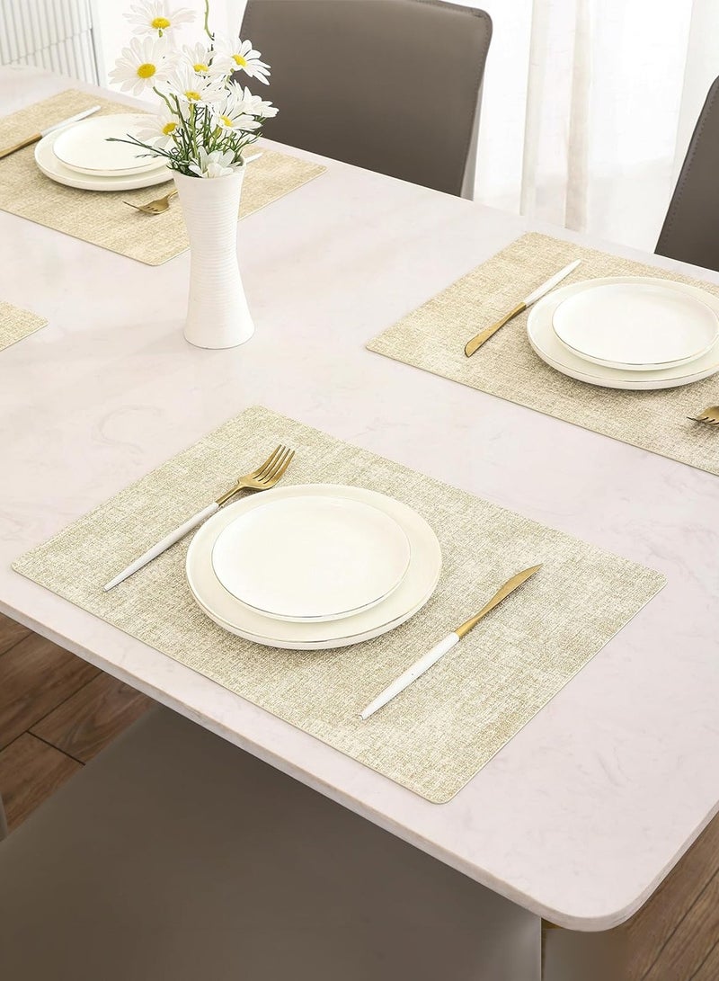 LEOKOR Place Mats Set of 6 Heat Resistant Waterproof Oilproof Anti Slip Faux Leather Tablemats for Dining Table Beige 43*30CM - Image 3