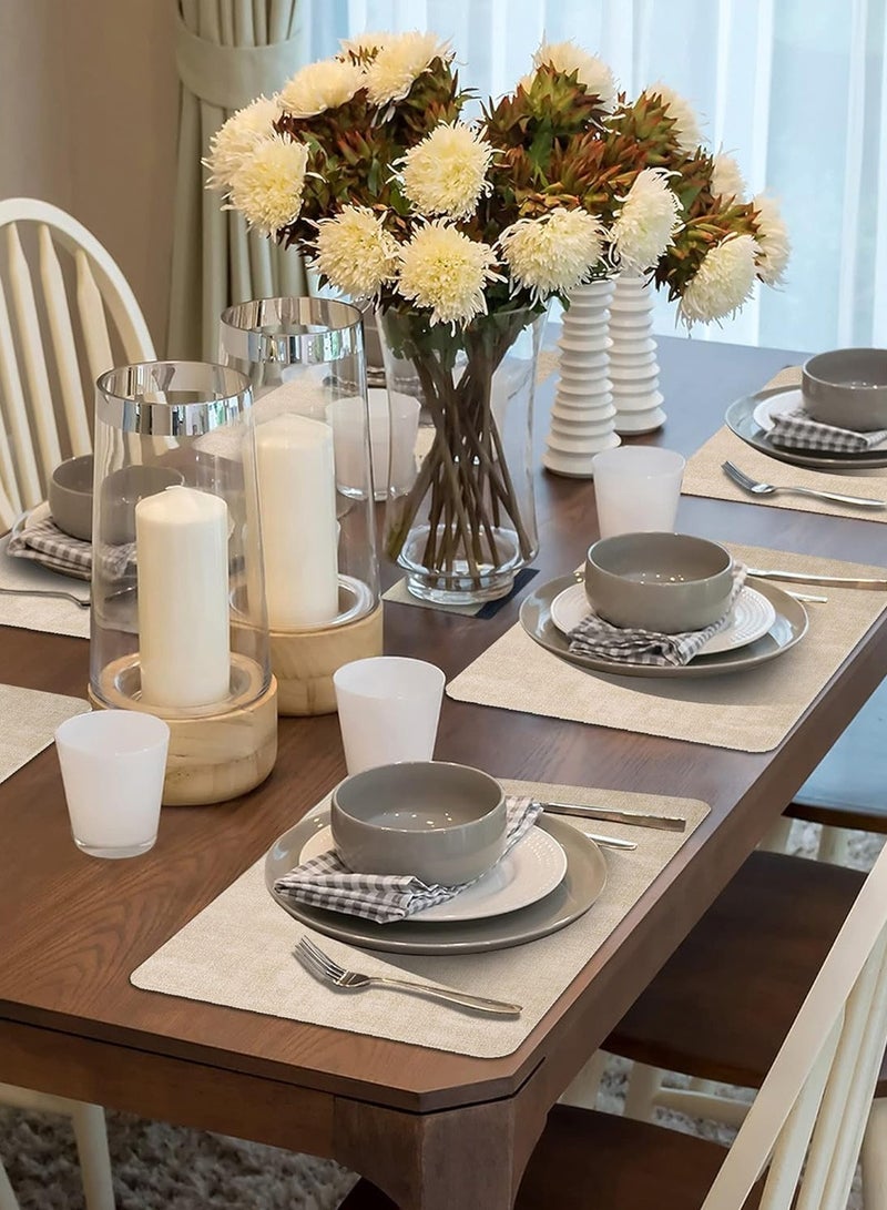 LEOKOR Place Mats Set of 6 Heat Resistant Waterproof Oilproof Anti Slip Faux Leather Tablemats for Dining Table Beige 43*30CM - Image 2