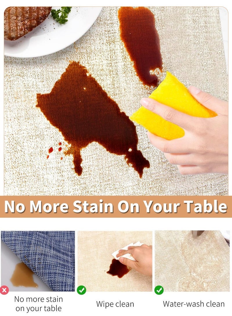 LEOKOR Place Mats Set of 6 Heat Resistant Waterproof Oilproof Anti Slip Faux Leather Tablemats for Dining Table Beige 43*30CM - Image 5