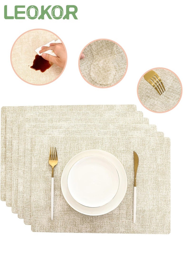 LEOKOR Place Mats Set of 6 Heat Resistant Waterproof Oilproof Anti Slip Faux Leather Tablemats for Dining Table Beige 43*30CM - Image 1