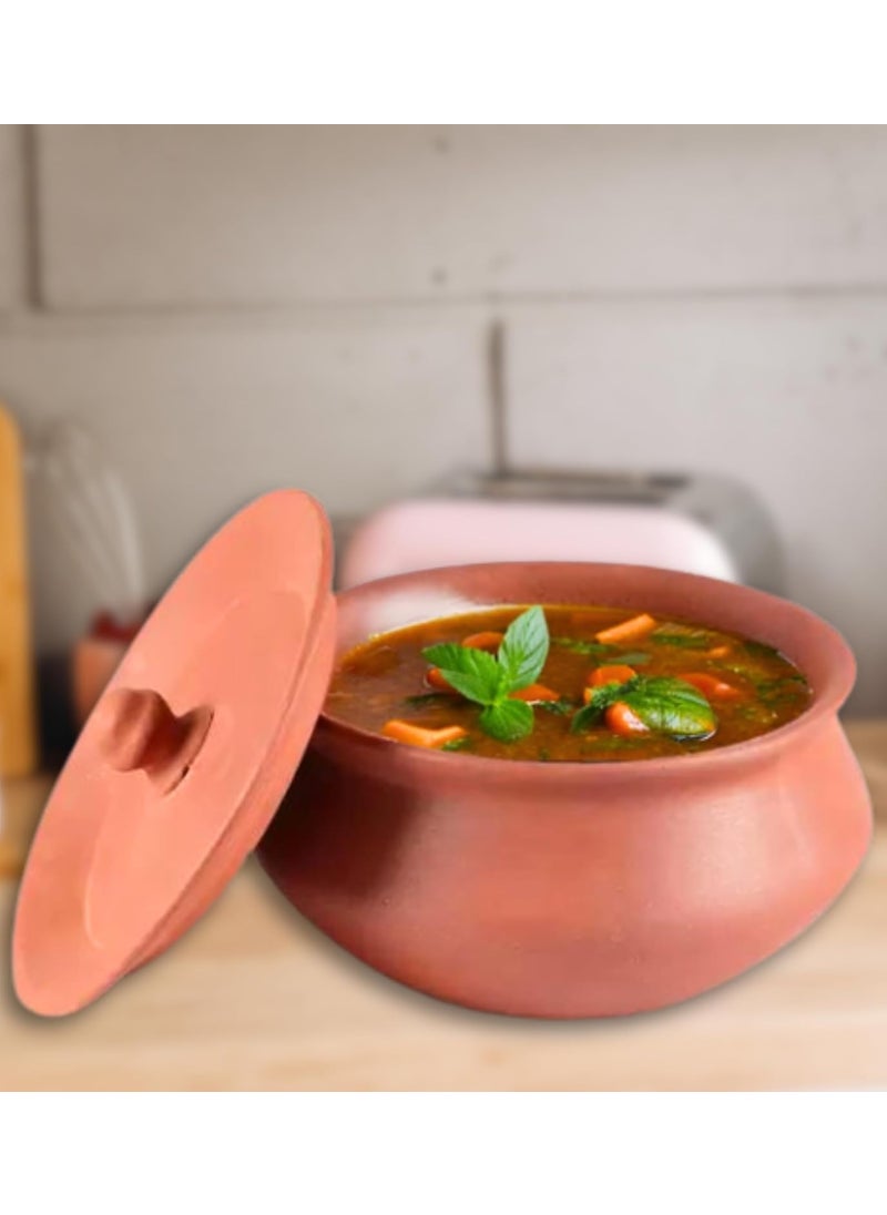 Terra Charms Terra Charms Terracotta Clay Serving Pot Cooking Pot Rasam Pot Enhance Naturelly Taste Large Mitti Dahi Handi 1800 ml Earthenware Brown 1800 ML  - Image 1