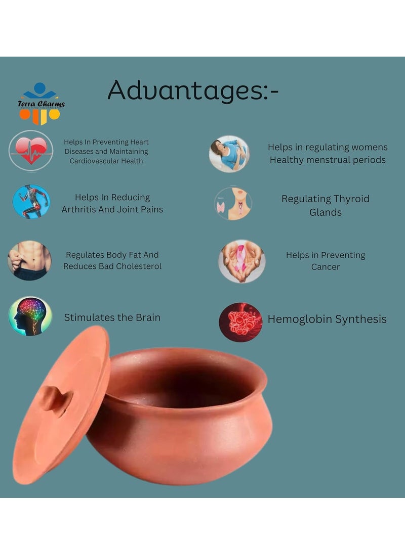 Terra Charms Terra Charms Terracotta Clay Serving Pot Cooking Pot Rasam Pot Enhance Naturelly Taste Large Mitti Dahi Handi 1800 ml Earthenware Brown 1800 ML  - Image 5