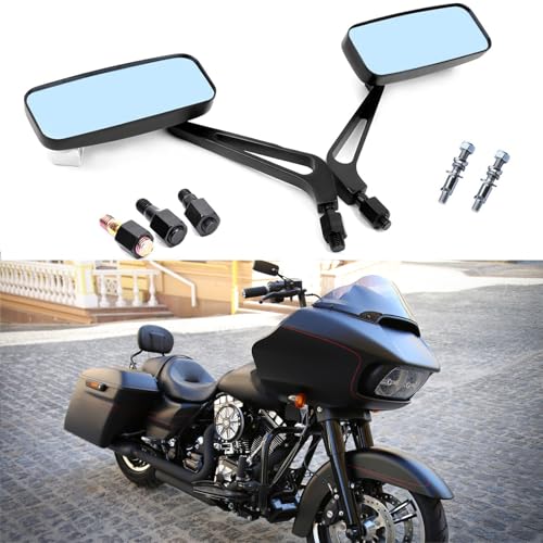 Rich Choices 8mm/10mm Black Motorcycle Rectangle Handlebar Rearview Mirrors Compatible with Harley Street Glide Road King Softail Sportster Iron 883 XL1200 Chopper Softail - Image 1