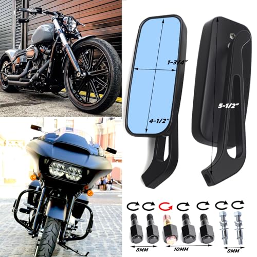 Rich Choices 8mm/10mm Black Motorcycle Rectangle Handlebar Rearview Mirrors Compatible with Harley Street Glide Road King Softail Sportster Iron 883 XL1200 Chopper Softail - Image 2