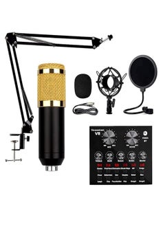 HI TONE SOLAR BM 800 Condenser Microphone All Set with V8 Sound Card Recording Studio Equipment Full Set V8 External Audio Mixer with Mic for Smartphones Live Streaming Youtubers 